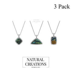 925 Sterling Silver Cab Azurite Malachite Necklace Pendant With Chain 18" Bezel Set Jewelry Pack of 3