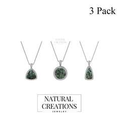 925 Sterling Silver Cab Seraphinite Necklace Pendant With Chain 18" Bezel Set Jewelry Pack of 3