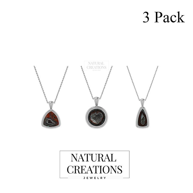 925 Sterling Silver Cab Geode Necklace Pendant With Chain 18" Bezel Set Jewelry Pack of 3
