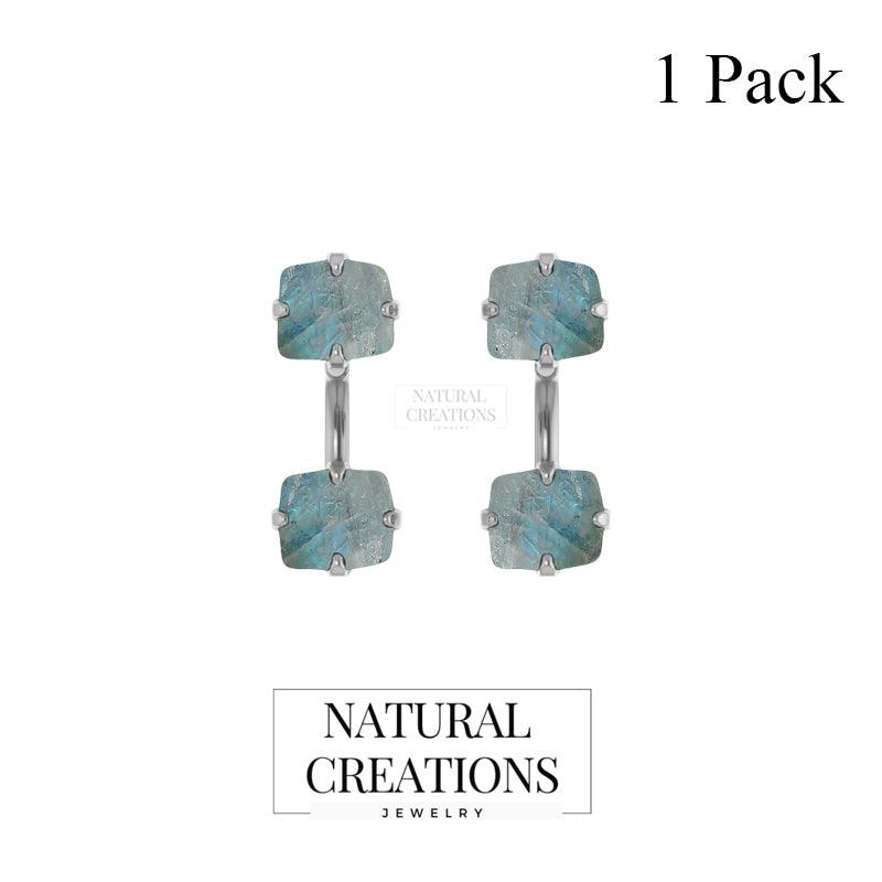 925 Sterling Silver Natural Rough Gemstone Studs Prong Setting Multi Stone Earring Jewelry