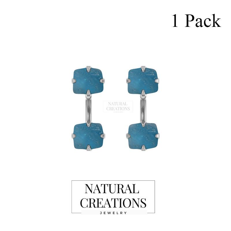 925 Sterling Silver Natural Neon Apatite Raw Stud Earring Prong Set Jewelry Pack of 1