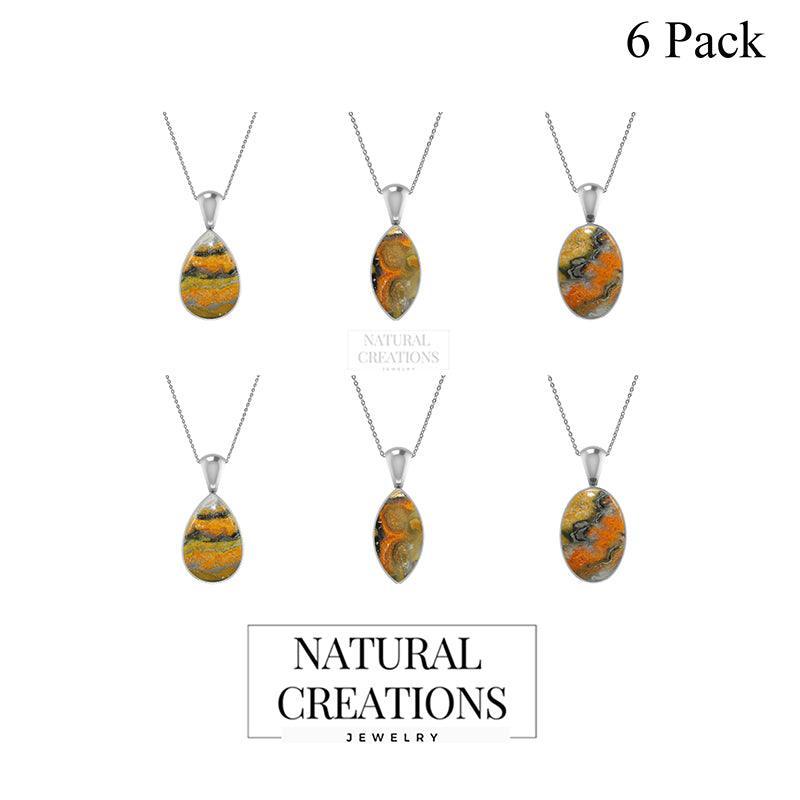 Natural Bumble Bee Pendant Necklace With Silver Chain 18" In Bezel Set Jewelry Pack of 6
