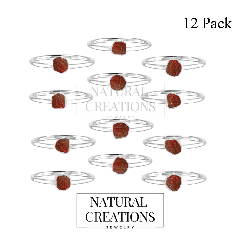 925 Sterling Silver Natural Red Garnet Rough Stackable Ring Bezel Set Jewelry Pack of 12