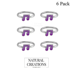 Natural Amethyst Rings for Women in Sterling Silver (Pack of 6, Bezel-Set)