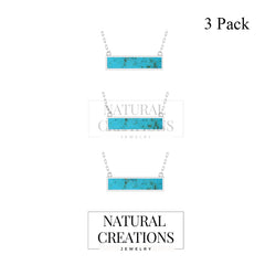 925 Sterling Silver Natural Turquoise Bar Pendant Necklace With Silver Chain 18' in Jewelry Pack of 3