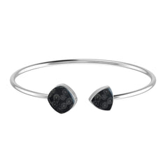 925 Sterling Silver Natural Black Fossil Coral Cab Bangle Jewelry Bezel Set Pack of 1