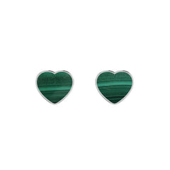 Natural Malachite Heart Studs 925 Sterling Silver Earring Handmade Jewelry Pack of 3