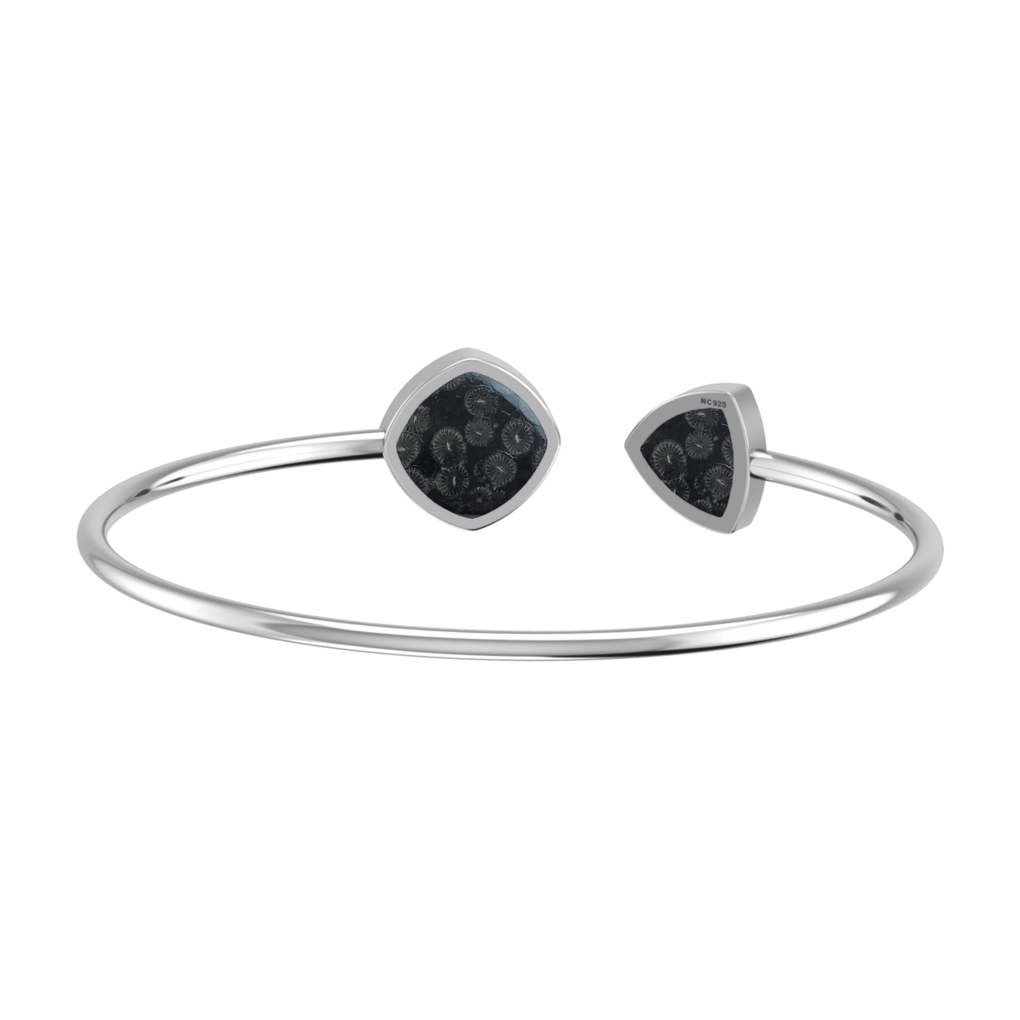 925 Sterling Silver Natural Black Fossil Coral Cab Bangle Jewelry Bezel Set Pack of 1