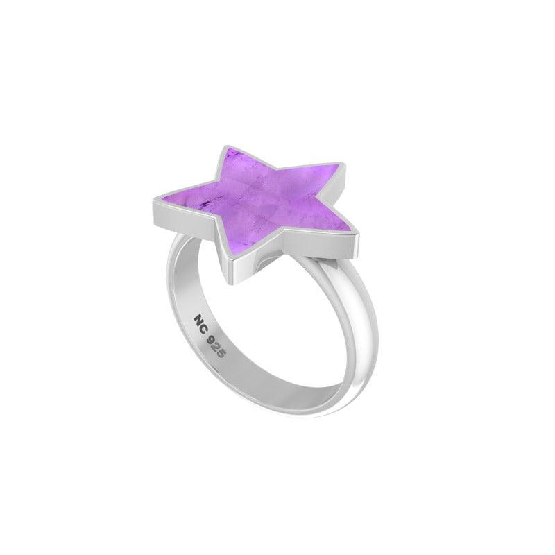 925 Sterling Silver Natural Cab Gemstone Bezel Setting Star Shape Ring Jewelry