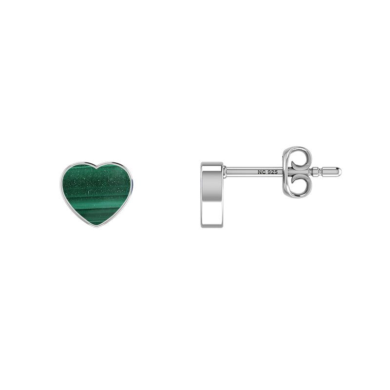 Natural Malachite Heart Studs 925 Sterling Silver Earring Handmade Jewelry Pack of 3