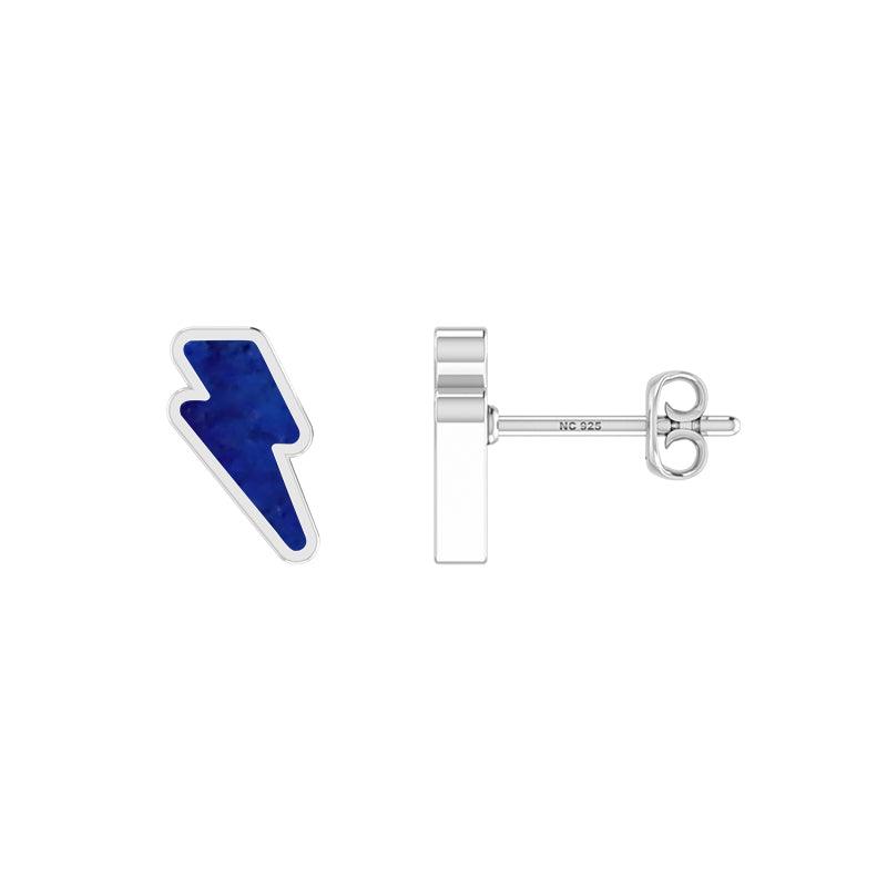 Natural Lapis Lazuli Thunder Studs 925 Sterling Silver Earring Handmade Jewelry Pack of 3