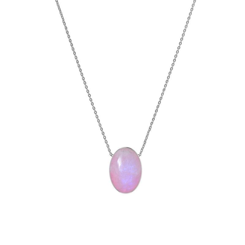 925 Sterling Silver Cab Pink Moonstone Slider Necklace With Chain 18" Bezel Set Jewelry Pack of 6