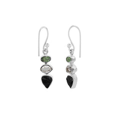 Designer Black Tourmaline Earrings Studded With Herkimer & Green Tourmaline