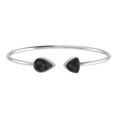 925 Sterling Silver Natural Black Fossil Coral Cab Bangle Jewelry Bezel Set Pack of 1