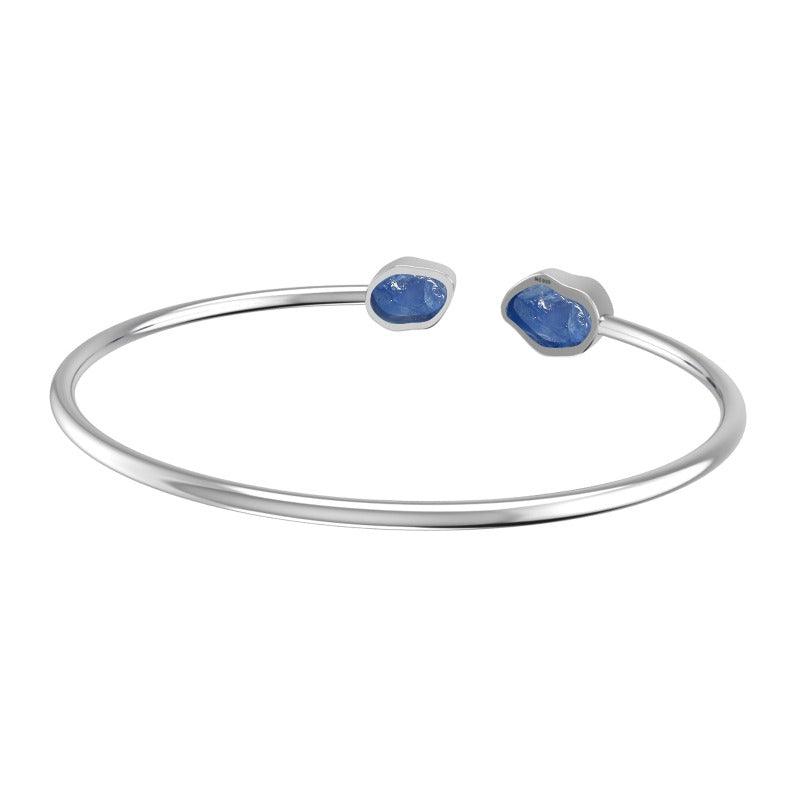 925 Sterling Silver Rough Blue Sapphire Twister Bangle Bracelet Bezel Set Jewelry Pack of 1