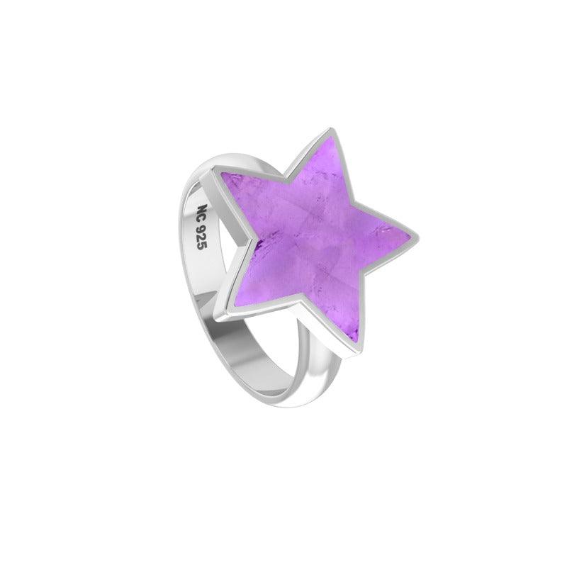 925 Sterling Silver Natural Cab Gemstone Bezel Setting Star Shape Ring Jewelry