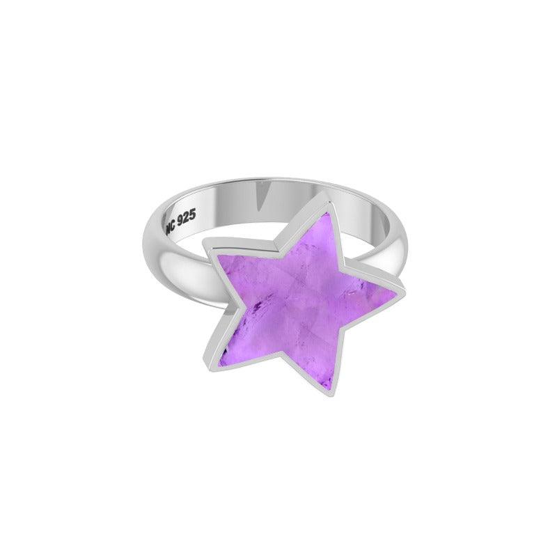 925 Sterling Silver Natural Cab Gemstone Bezel Setting Star Shape Ring Jewelry
