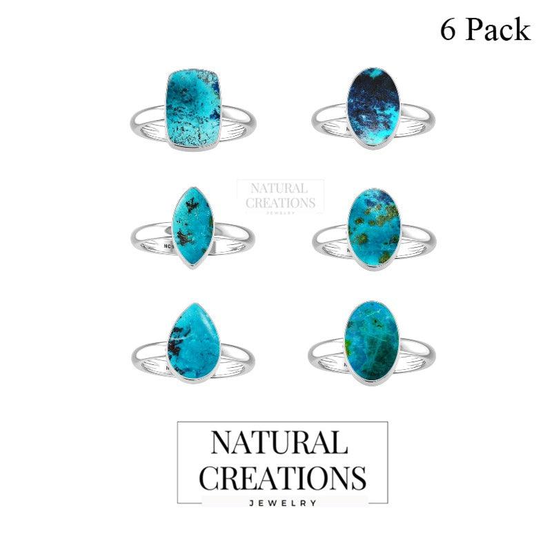 Natural Shattuckite Gemstone Ring 925 Sterling Silver Bezel Set Handmade Ring Pack of 6 - (Box 1)