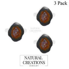 Natural Geode Rings for Women in Sterling Silver (Pack of 3, Bezel-Set)