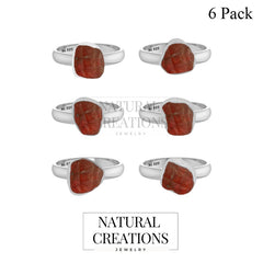 Natural Garnet Rings for Women in Sterling Silver (Pack of 6, Bezel-Set)