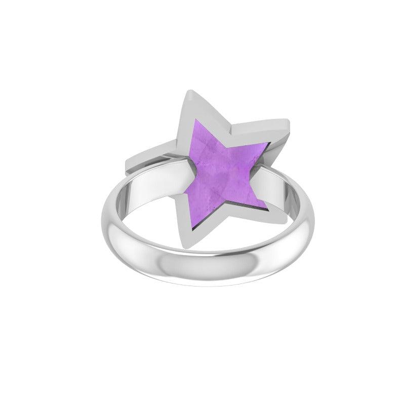 925 Sterling Silver Natural Cab Gemstone Bezel Setting Star Shape Ring Jewelry