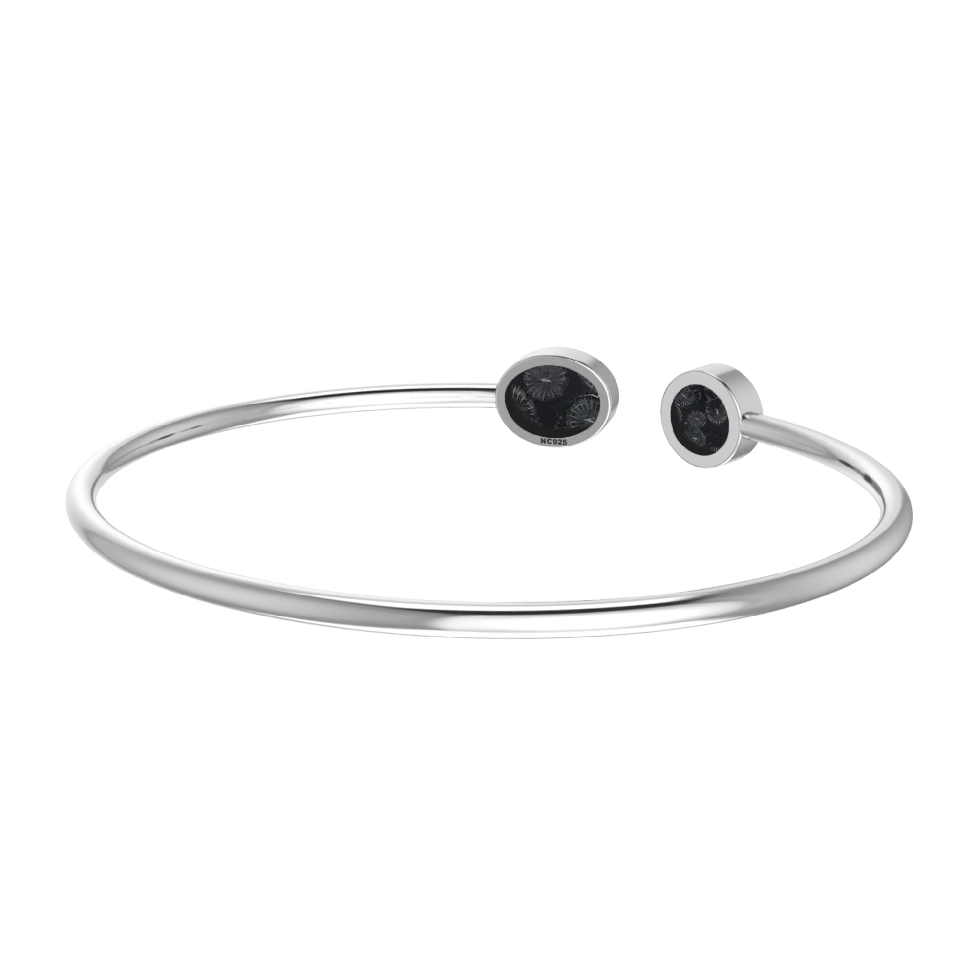 925 Sterling Silver Natural Black Fossil Coral Cab Bangle Jewelry Bezel Set Pack of 1