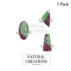 Natural Ruby Zoisite Rings for Women in Sterling Silver (Pack of 3, Bezel-Set)