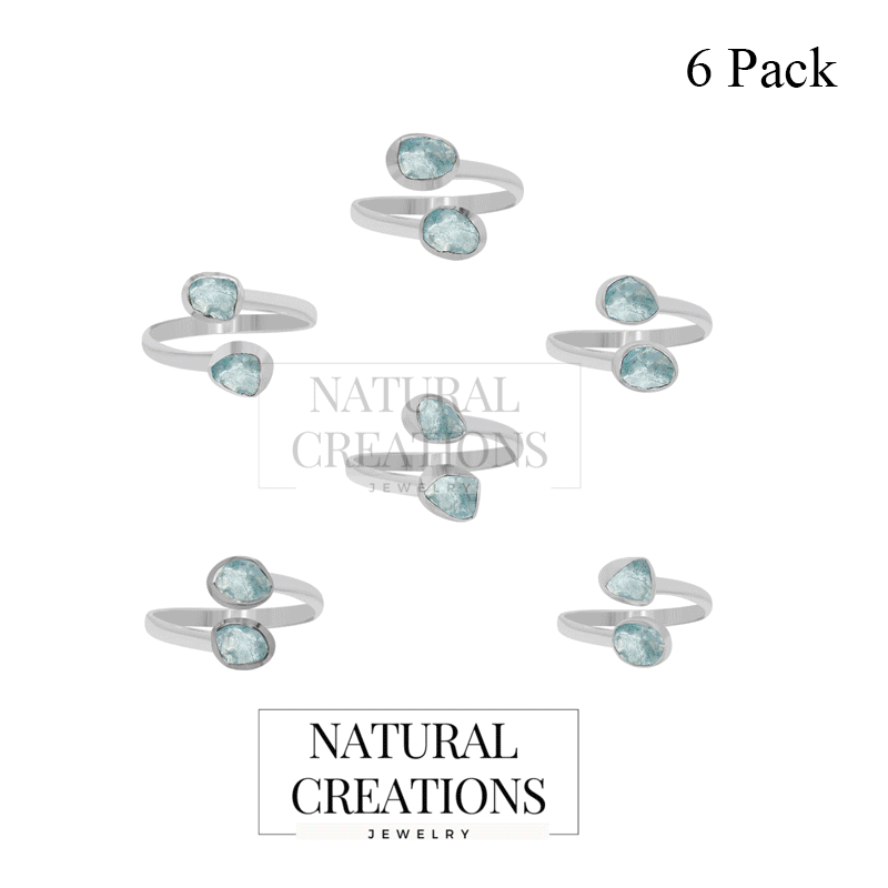 925 Sterling Silver Natural Birthstone Raw Twister Ring Bezel Setting Jewelry Pack of 6