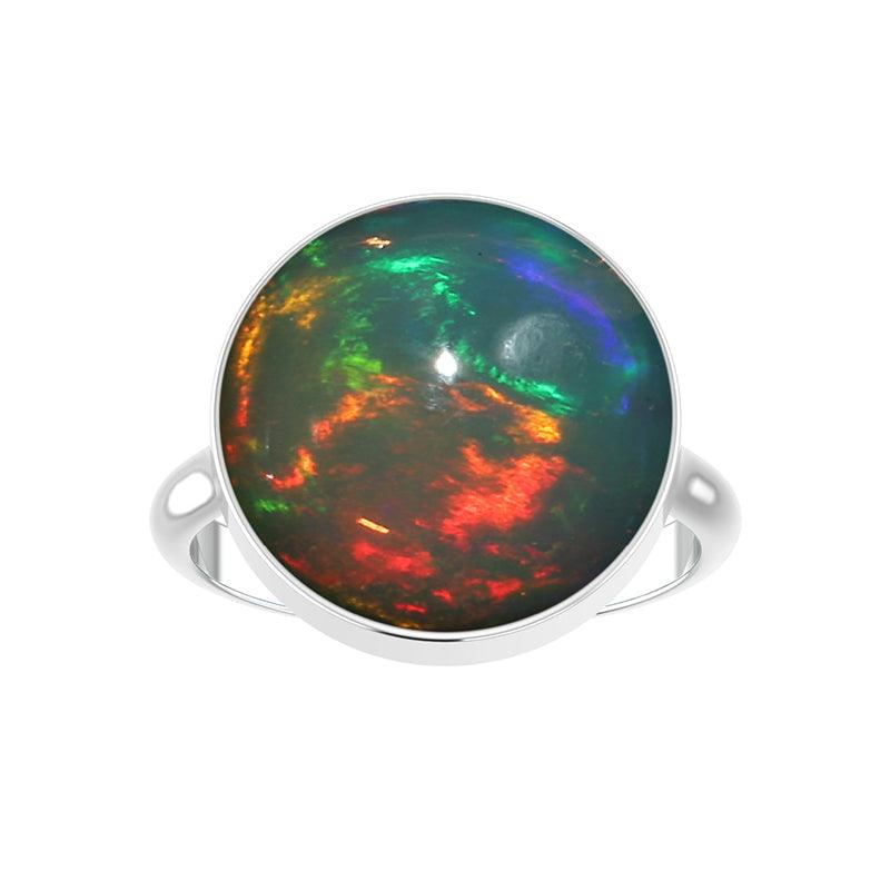 Natural Ethiopian Opal Rings for Women in Sterling Silver (Pack of 6, Bezel-Set)