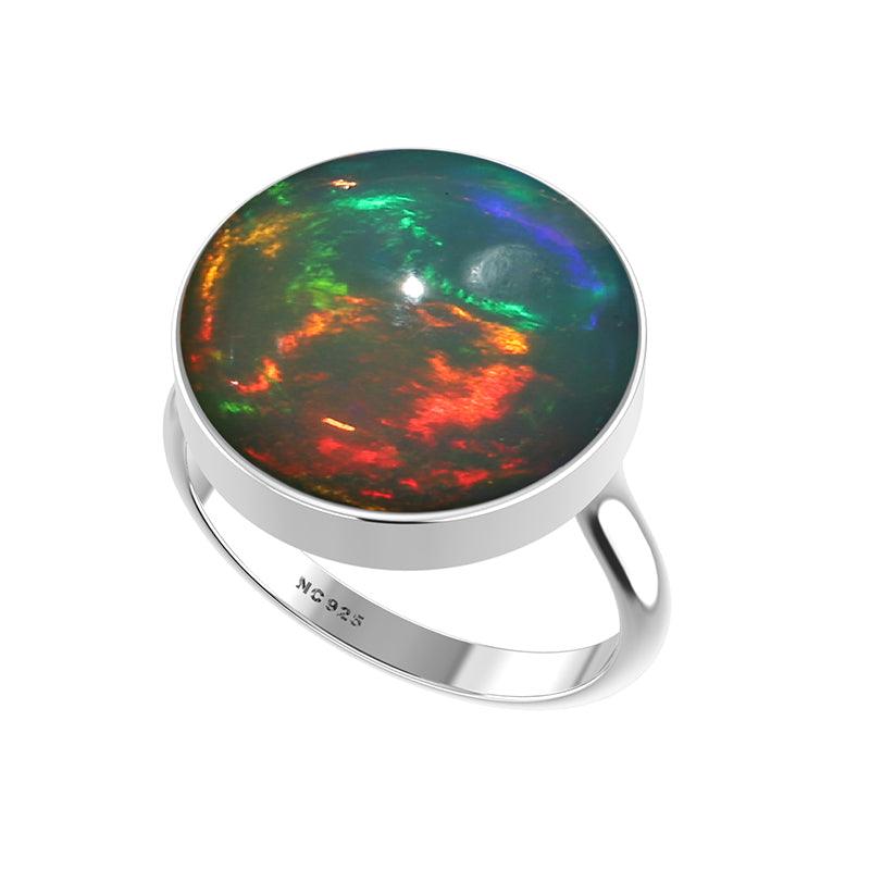 Natural Ethiopian Opal Rings for Women in Sterling Silver (Pack of 6, Bezel-Set)