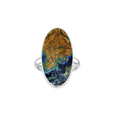 Natural Azurite Malachite Rings for Women in Sterling Silver (Pack of 3, Bezel-Set)