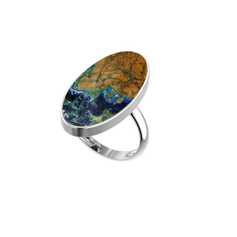 Natural Azurite Malachite Rings for Women in Sterling Silver (Pack of 3, Bezel-Set)