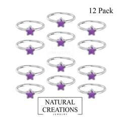 Natural Amethyst Stackable Rings for Women in Sterling Silver (Pack of 12, Bezel-Set)