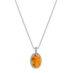 925 Sterling Silver Cab Amber Necklace Pendant With Chain 18" Bezel Set Jewelry Pack of 3