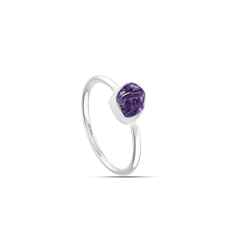 Charoite stackable bezel-set ring