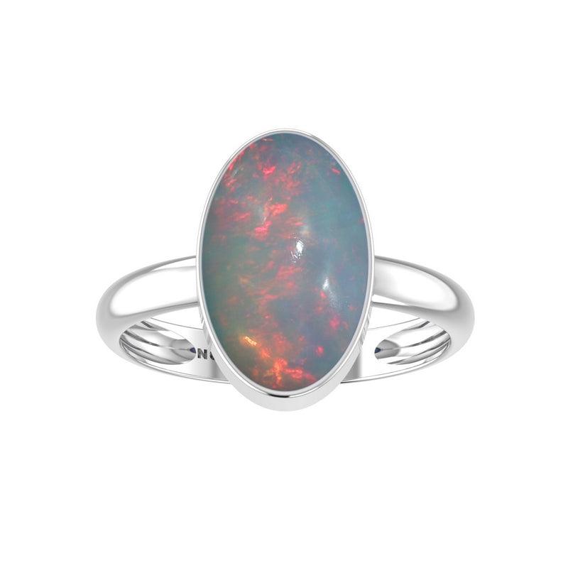 Natural Ethiopian Opal Rings for Women in Sterling Silver (Pack of 4, Bezel-Set)