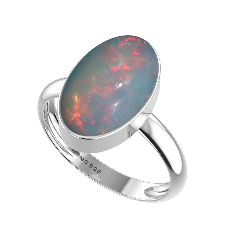 Natural Ethiopian Opal Rings for Women in Sterling Silver (Pack of 4, Bezel-Set)