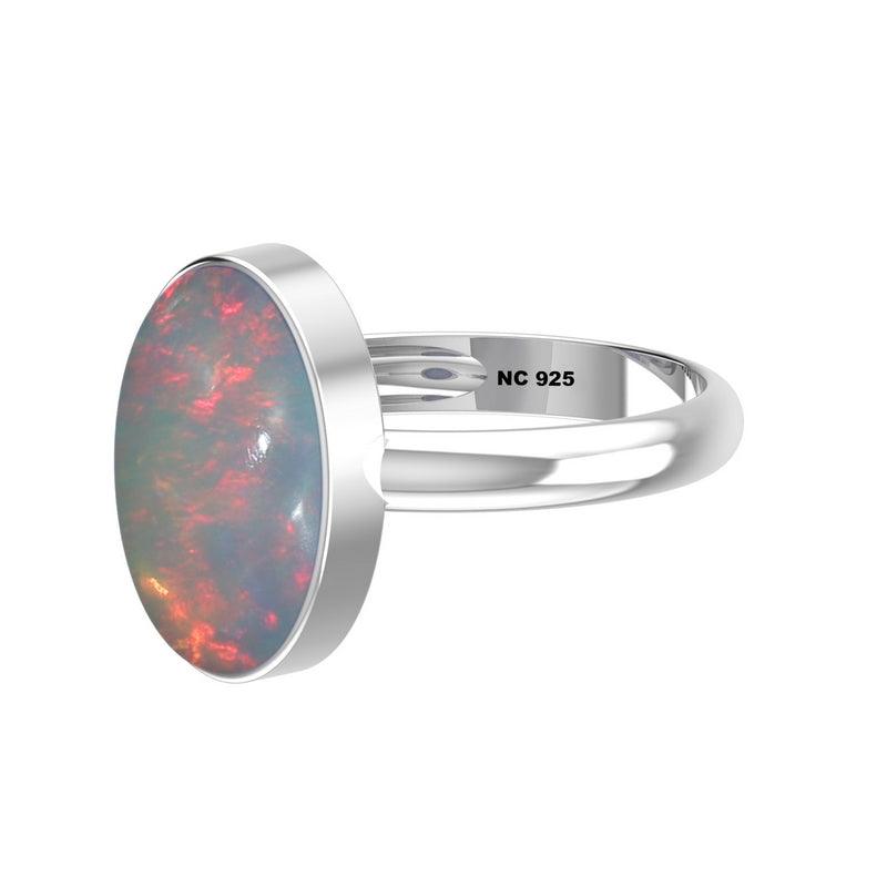 Natural Ethiopian Opal Rings for Women in Sterling Silver (Pack of 4, Bezel-Set)