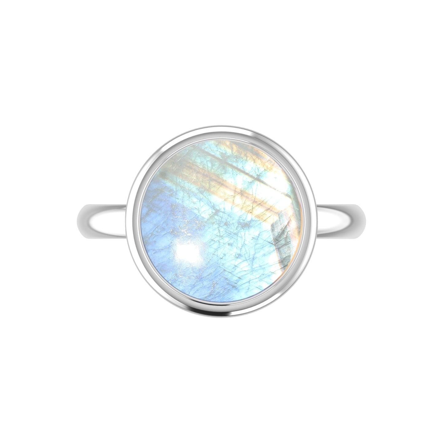 Natural Rainbow Moonstone Ring 925 Sterling Silver Bezel Set Handmade Jewelry Pack of 6 - (Box 4)