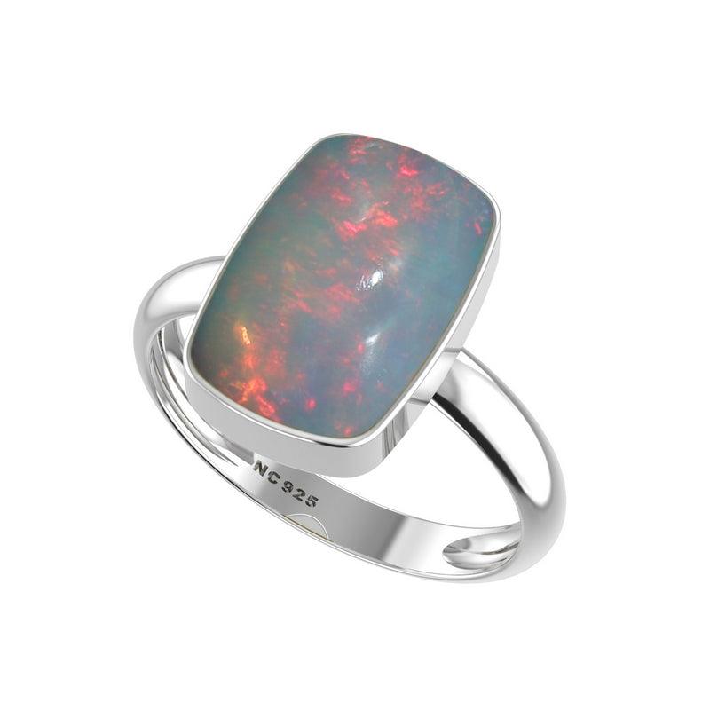 Natural Ethiopian Opal Rings for Women in Sterling Silver (Pack of 4, Bezel-Set)