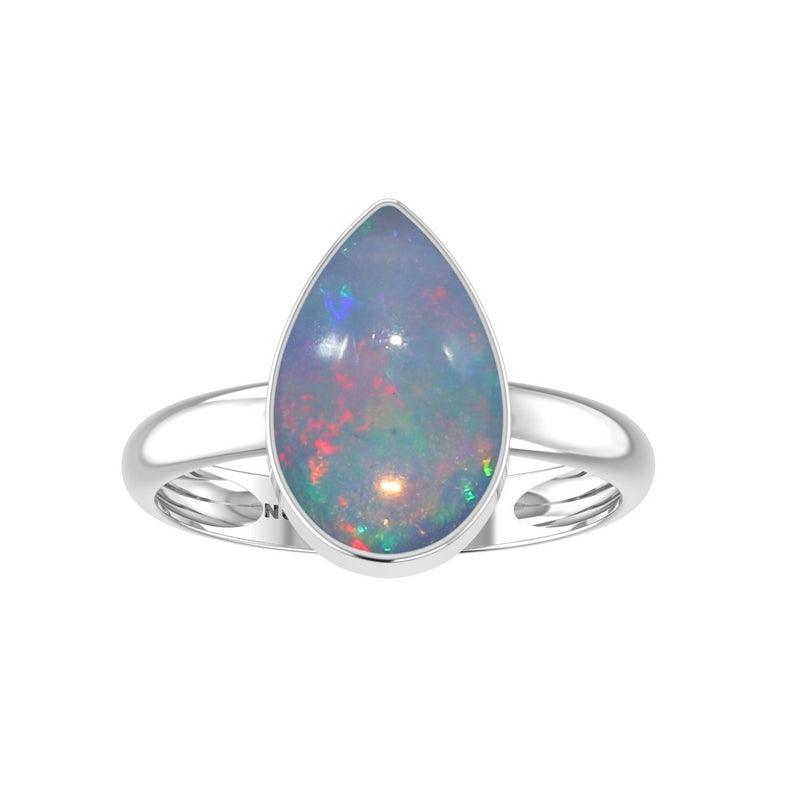 Natural Ethiopian Opal Rings for Women in Sterling Silver (Pack of 4, Bezel-Set)