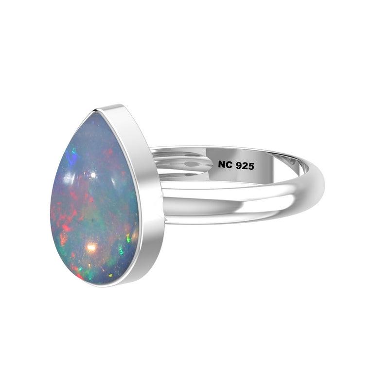 Natural Ethiopian Opal Rings for Women in Sterling Silver (Pack of 4, Bezel-Set)