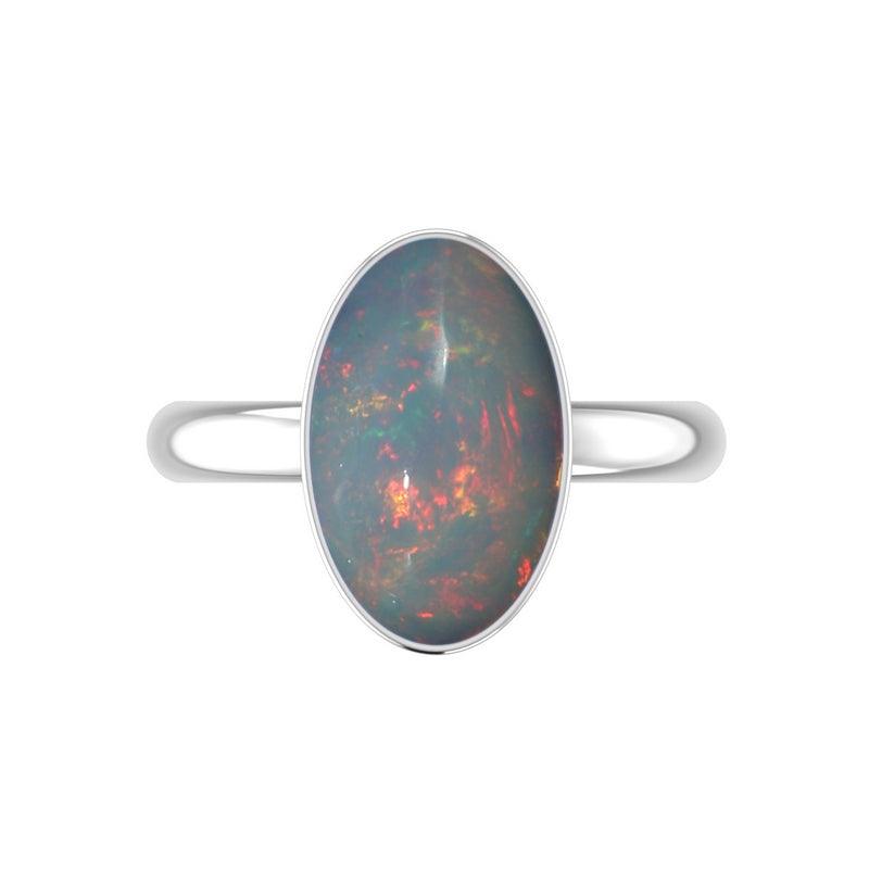 Natural Ethiopian Opal Rings for Women in Sterling Silver (Pack of 4, Bezel-Set)