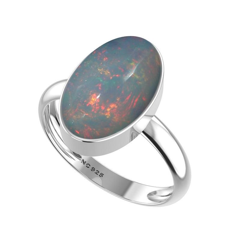 Natural Ethiopian Opal Rings for Women in Sterling Silver (Pack of 4, Bezel-Set)