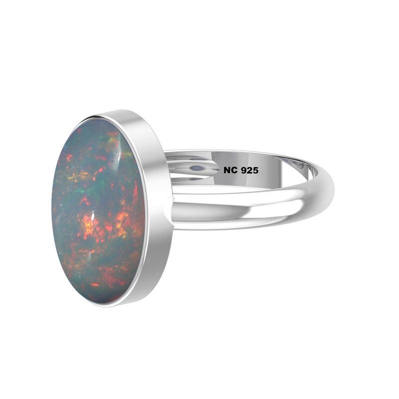 Natural Ethiopian Opal Rings for Women in Sterling Silver (Pack of 4, Bezel-Set)