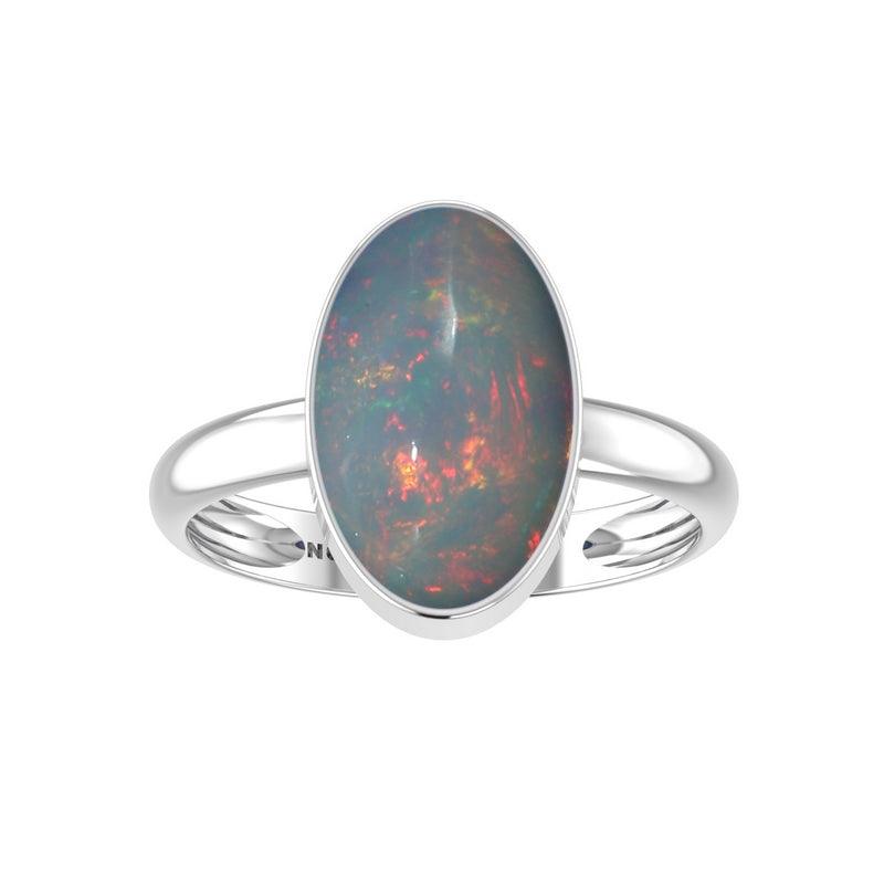 Natural Ethiopian Opal Rings for Women in Sterling Silver (Pack of 4, Bezel-Set)