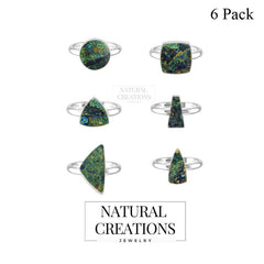 Natural Azurite Malachite Ring 925 Sterling Silver Bezel Set Handmade Jewelry Pack of 6 - (Box 2)