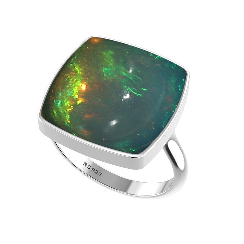 Natural Ethiopian Opal Rings for Women in Sterling Silver (Pack of 6, Bezel-Set)