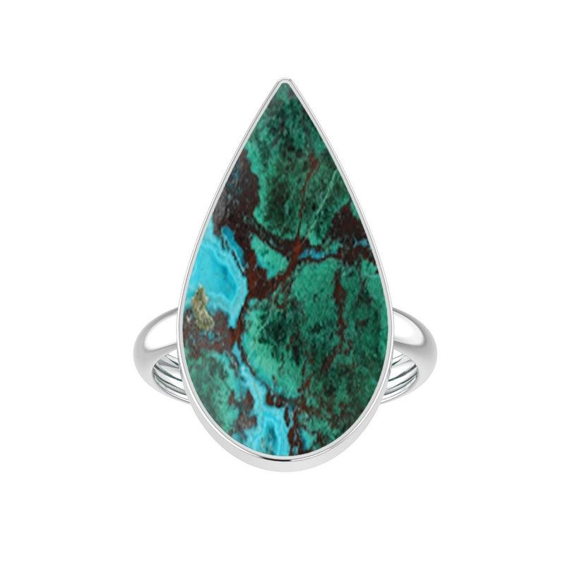 925 Sterling Silver Natural Chrysocolla Stone Ring Bezel Set Jewelry Pack of 4 - (Box 17)