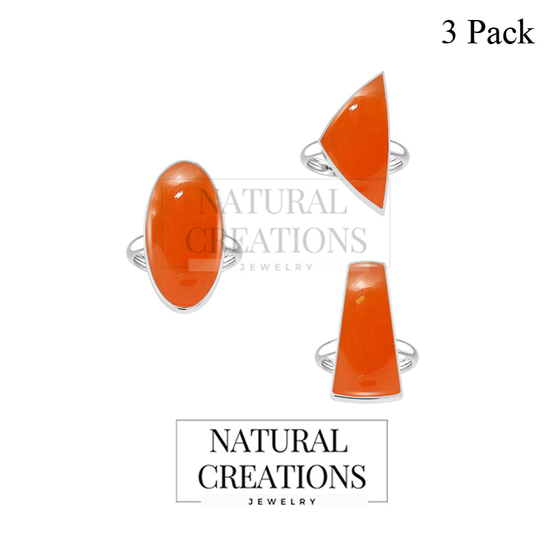 Natural Carnelian Ring 925 Sterling Silver Bezel Set Handmade Jewelry Pack of 3 - (Box 9)
